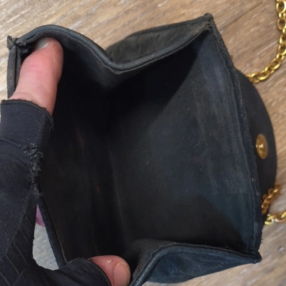 Vintage Black Crossbody Bag Gold Chain